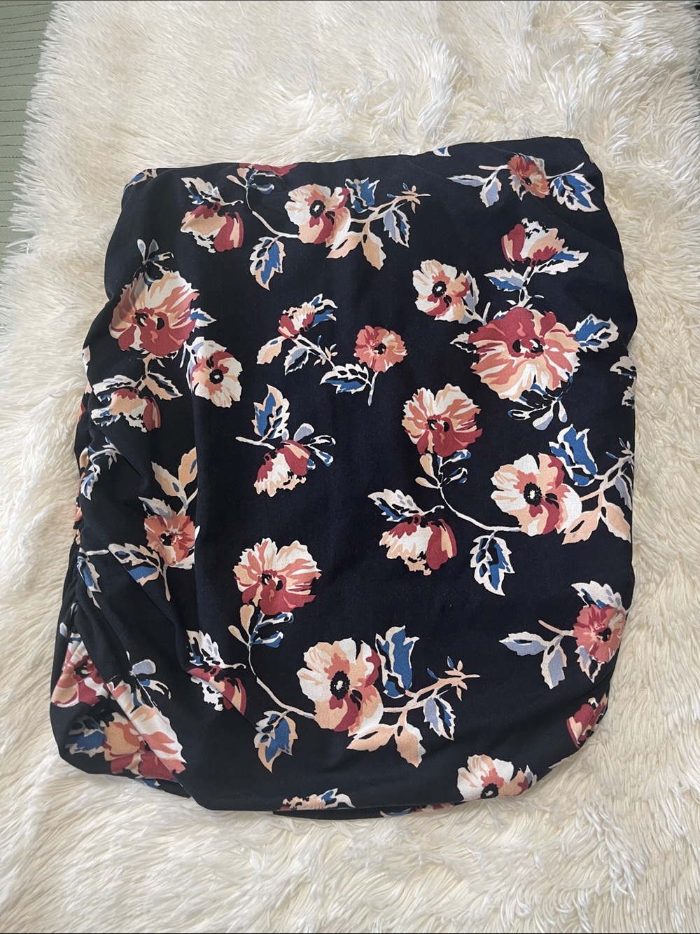 French Grey Black Floral Mini Skirt - Pink & Blue Blooms